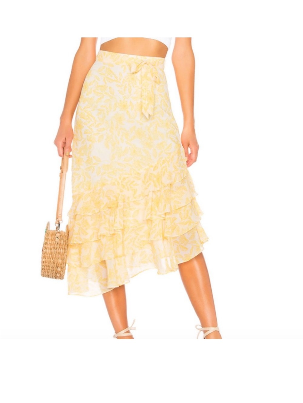 House of Harlow Women's Ali Midi Skirt in Saffron Floral Yellow Size Small